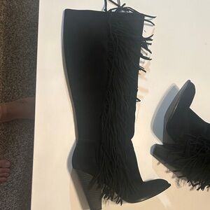 Fringe Black Suede Women's Boots